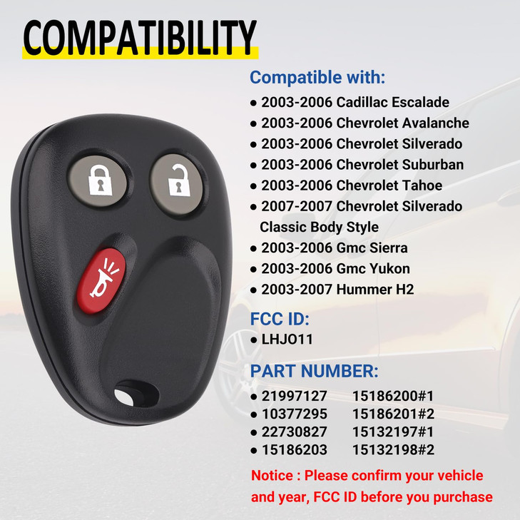 Vurkcy Key Fob Replacement for 2003-2006 Chevy Silverado Suburban Avalanche Tahoe SSR Equinox/ 03-06 Gmc Sierra Yukon XL/ 03-06 Hummer H2/ 04-07 Satu