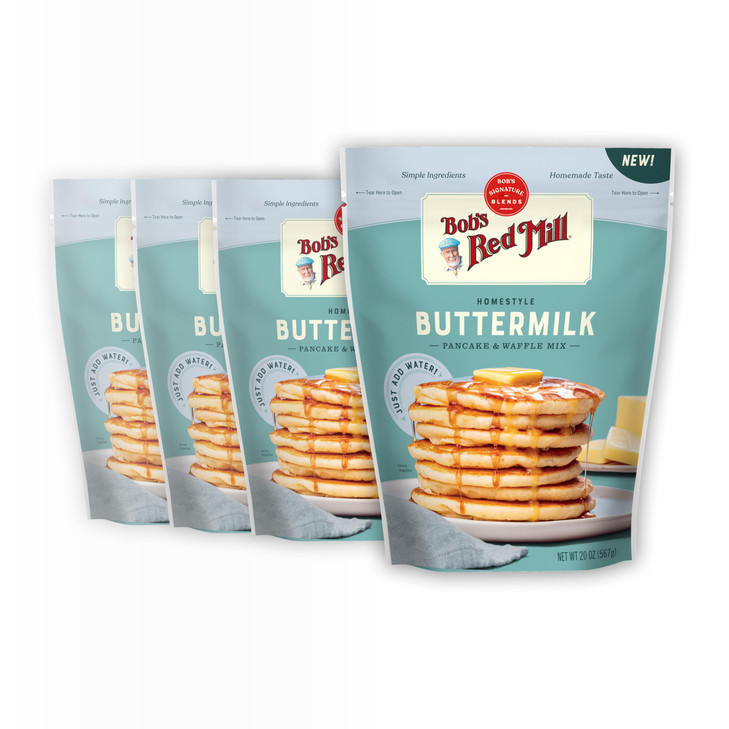 Bob's Red Mill Signature Buttermilk Pancake Mix, 20oz (Pack of 4)- Just Add Water, Makes 32-40 Pancakes per Bag