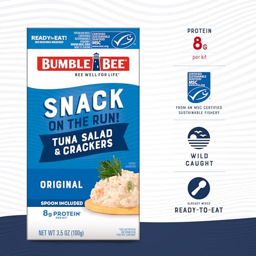 Bumble Bee Snack On The Run Original Tuna Salad with Crackers Kit (Pack of 12) - Ready to Eat Protein Snack Pack - 8g Protein per Box - Wild Caught M