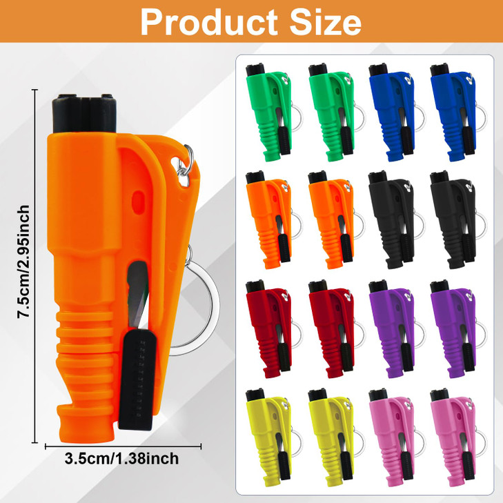 JINRUITOP 16Pcs Car Window Breaker Key Chains, Portable 3 in 1 Glass Breaker/Seat Belt Cutter/Survival Whistle, Safety Emergency Escape Tools, Multif
