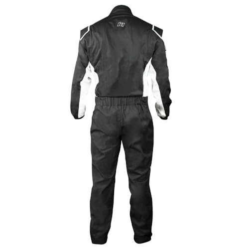 K1 Race Gear K1 Challenger Adult FR Cotton Fire Suit - SFI 3.2A/1 - Black, White - Large/XL 58