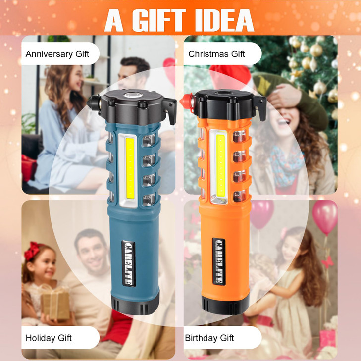 Emergency Car Flashlight with Seatbelt Cutter and Window Breaker, LED Work Light & Flash Beacon, Life-Saving Car Escape Tool for Roadside Safety (Ora