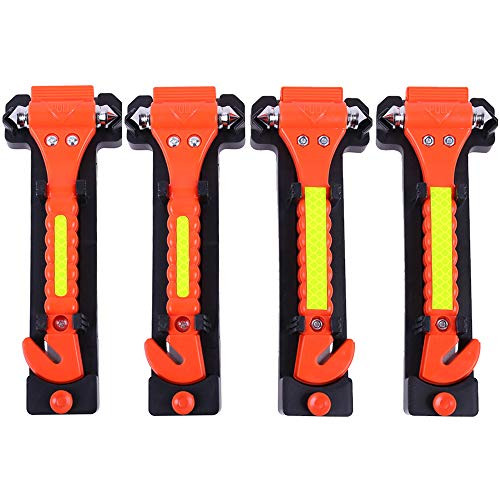 4 PCS GoDeCho Car Emergency Escape Window Breaker and Seat Belt Cutter Hammer with Light Reflective Tape,Life Saving Survival Kit