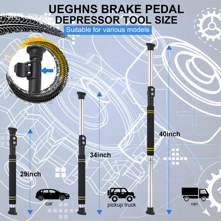 Brake Pedal Depressor Tool, Depressor for Car Brake Adjustable 29-40" Anti-Slip Dual Head Silicone Wrapped Stainless Steel Heavy Duty Brake Pedal Dep