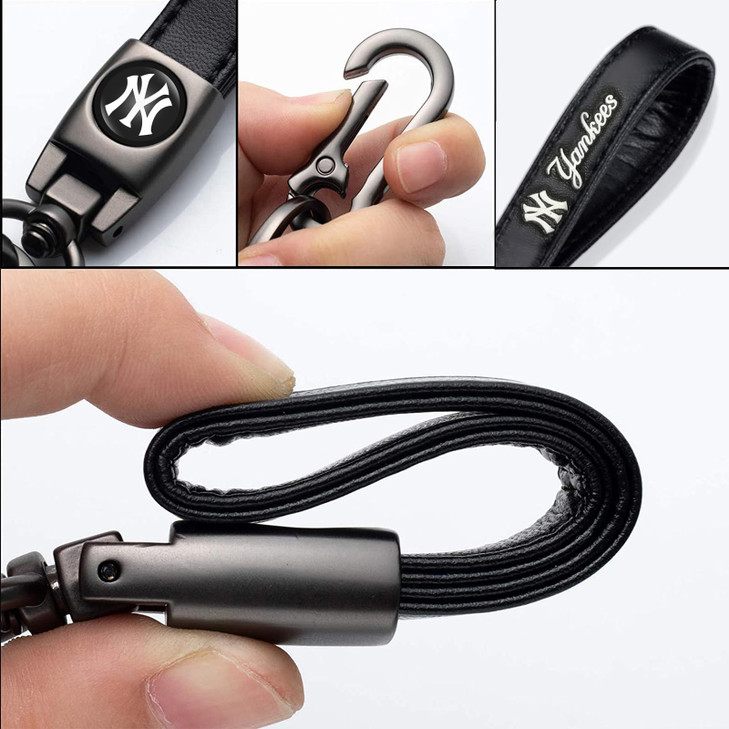 Kaleduo Baseball Fans Car Keychain Keyring, Leather Car Key Chain Compatible with New York Yankees Baseball Fans,Delicate Gifts for Men Women, NY Yan