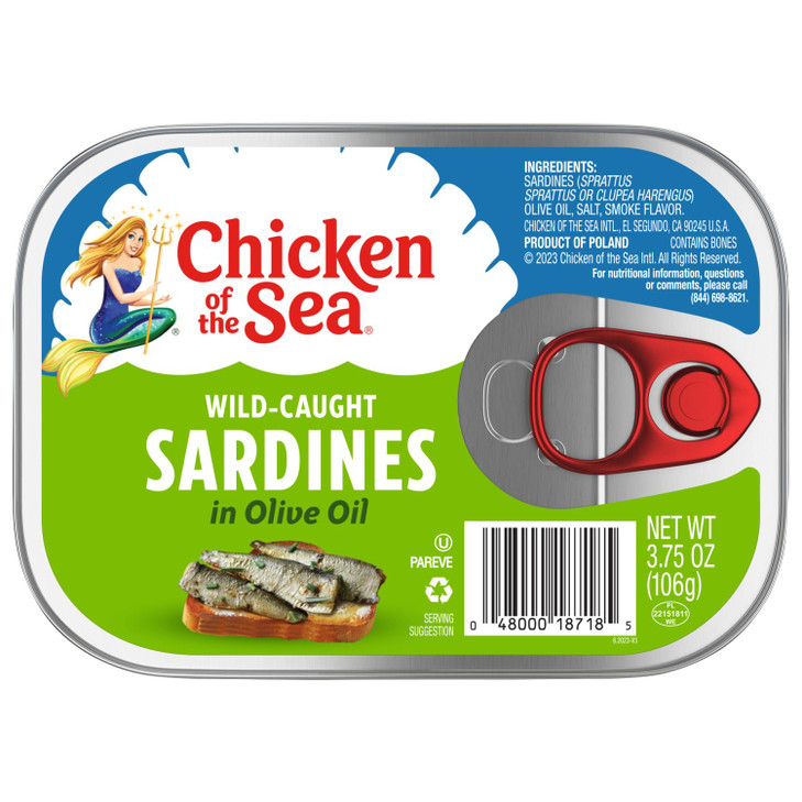 Chicken of the Sea Sardines in Olive Oil, 3.75 oz. (Pack of 18), Wild Caught Canned Sardines, Packaging May Vary