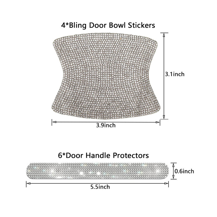 BetterJonny 10PCS Crystal Scratch Protector, Rhinestone Car Bling Scratch Protector for Women and Girls (Silver)