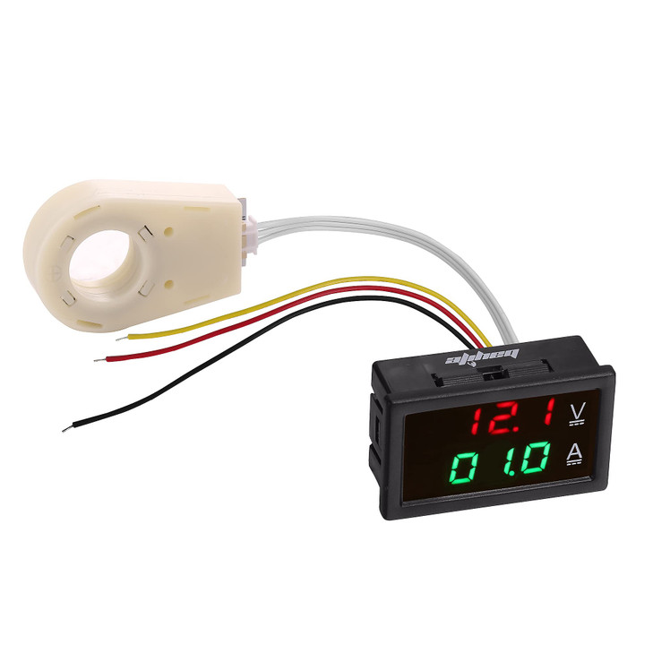 bayite Volt Amp Meter, DC 5-100V 100A Dual Display Current Voltage Meter, Digital Mini Ammeter Voltmeter Gauge with Hall Effect Sensor Current Transf