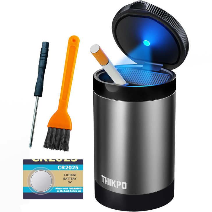 Ashtray with Lid, Smellproof & Smokeproof Cup Holder Ashtray, Portable Mini Car Trash Can, Detachable Aluminum Alloy Smokeless Car Ashtray with Autom