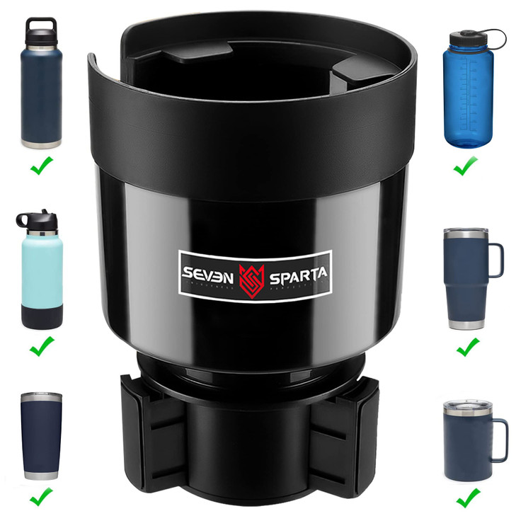 Seven Sparta Car Cup Holder Expander with Adjustable Base, Compatible with Hydro Flasks 32/40 Ounce, Compatible with Yeti Ramblers 20/26/30 Ounce, Ot
