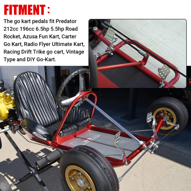 GREHUA Go Kart Pedals with Throttle Cable 71'' for 212cc 196cc 6.5hp Road Rocket Manco Kandi Carter Azusa Racing Go Kart Vintage Racing Drift Trike H