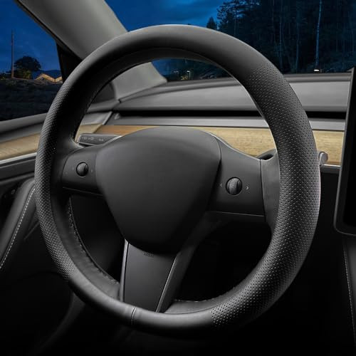 LKWLIKEI Nappa Leather Ultra-Thin Steering Wheel Cover, for Tesla Model 3/Y Steering Wheel Cover, Non-Slip Design and Interior Modification of car Ac