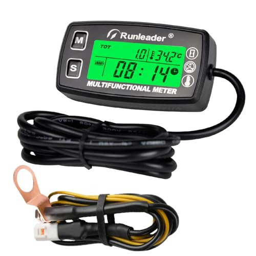Runleader Digital Tach Hour Meter,Engine Temperature Gauge,Alert RPM & Temp,Backlights Display for Lawn Tractor Compressor Generator Snowmobile Marin