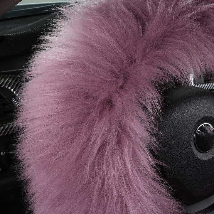 3Pcs Set Fashion Fluffy Fuzzy Wool Fur Soft Car Steering Wheel Cover with Handbrake Cover & Gear Shift Cover for Women/Girls/Ladies Auto Long Wool Ac