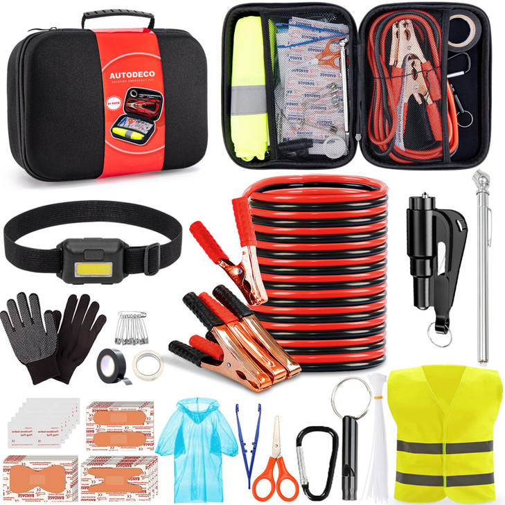 AUTODECO Car Roadside Emergency Kit, Portable Car Safety Kit Car Kits for Emergency, Black