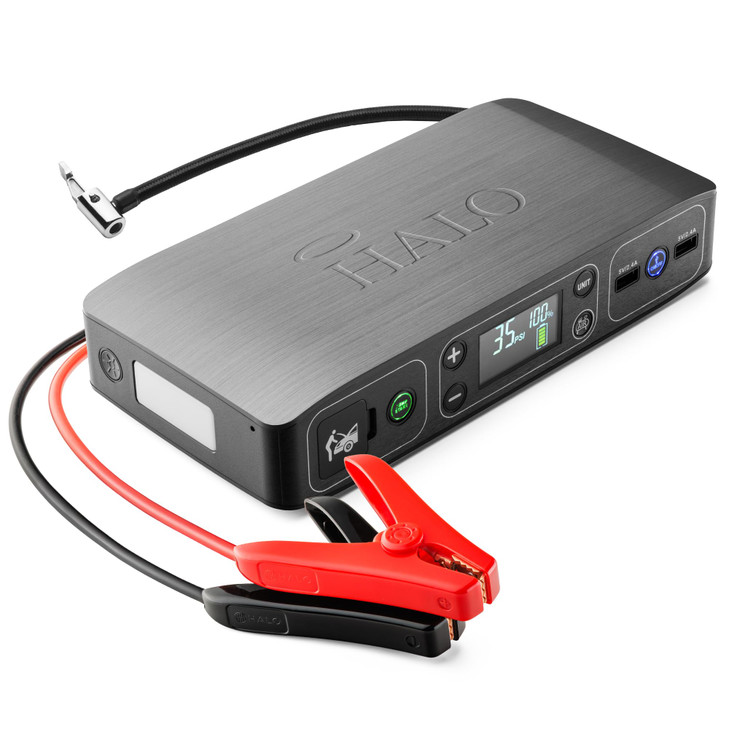 HALO Bolt Air 58830 Portable Car Battery Jump Starter | 100 PSI Air Compressor, 58.8Wh USB Power Bank, Emergency Floodlight & Charger, Jumps Cars SUV