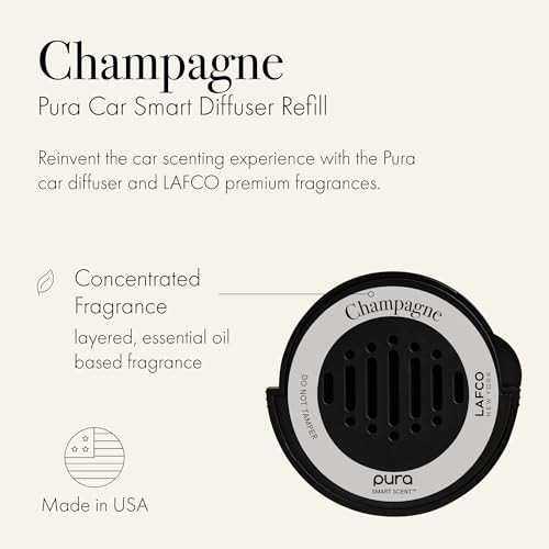 LAFCO New York Pura Car Smart Diffuser Refill, Champagne - 30-Day Scent - Free of Parabens & Phthalates - Cruelty Free