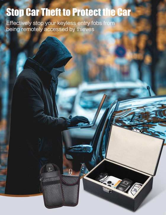 WHonor Faraday Box, RFID Key Fob Protector, 8.0" x 5.2" x 2.8" Anti-Theft Signal Blocking Shielding Cage with Faraday Pouch 2 Pack