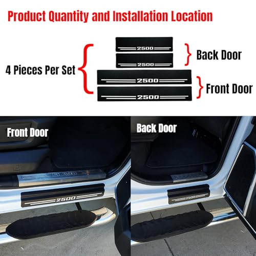 Car Accessories Carbon Fiber Door Sill Scuff Plate Auto Door Entry Guard Scratch Shield for Dodge Ram 2500 Accessories (2500, White)