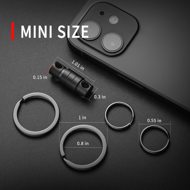 FEGVE Titanium Quick Release Keychain, Small Detachable Swivel Keychain Accessories with 4 Key Rings for Bag, Belt & Car-(Anti-fall/Black-1pcs)