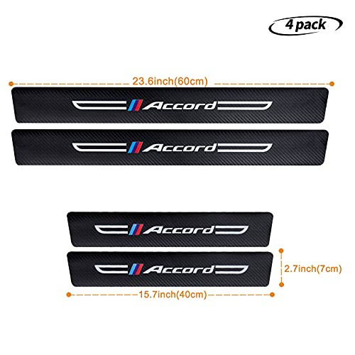 Cotree 4PCS Carbon Fiber & Textured Leather Car Door Sill Protectors, Compatible with Accord, Black, Vehicle Specific Fit, Screw-In, Front & Rear Low