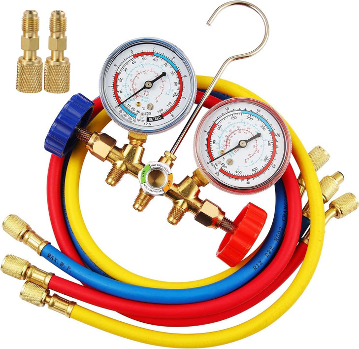 R410A Manifold Gauge Set, 3 Way AC Diagnostic Manifold Gauge Set for R410a R22 R134a R404a Refrigerant,Automotive AC Manifold R410a Adapters,with 3ft