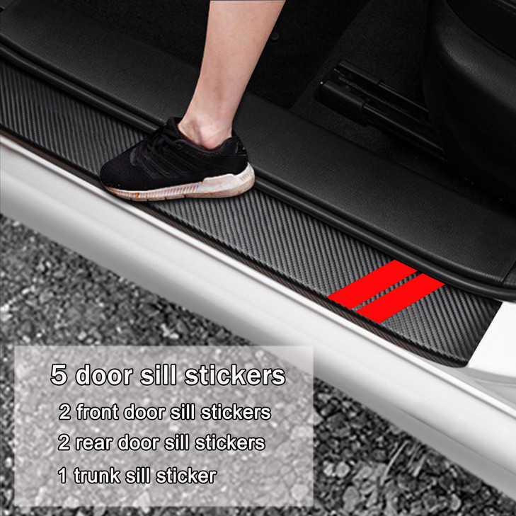 YOSRTER 5PCS Door Sill Guard Decoration Stickers for Dodge Charger Challenger Durango Journey Universal Fit to All Dodge Cars Fiber Leather Door Sill