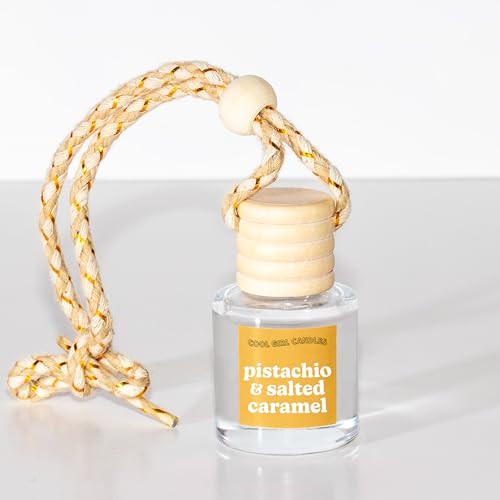 COOLGIRLCANDLES Pistachio Salted Caramel Hanging Car Air Freshener and Essential Oil Diffuser - Automobile Aromatherapy Diffuser Bottle