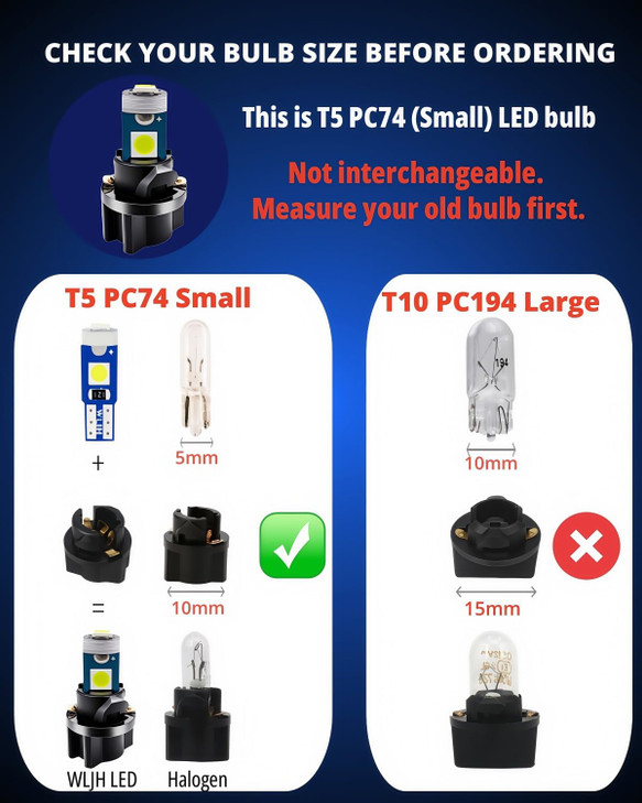 WLJH 74 Led Bulb Dash Lights Super Bright T5 2721 37 70 286 Wedge PC74 Twist Socket Automotive Instrument Panel Gauge Light Kits Cluster Shift Indica