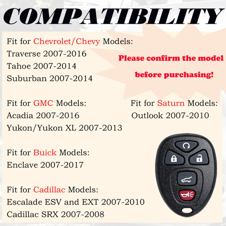 SUPALAND Keyless Entry Remote Control Key Fob Replacement Fits for Chevy Traverse 2007-2016 Tahoe Suburban GMC Acadia Yukon XL Buick Enclave Cadillac