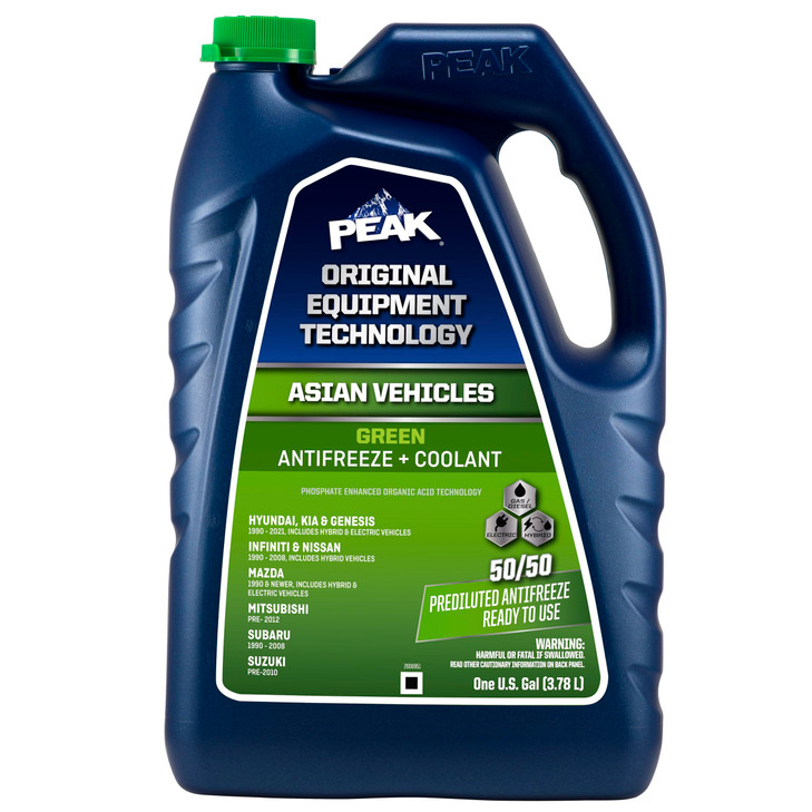 PEAK OET Extended Life Green 50/50 Prediluted Antifreeze/Coolant for Asian Vehicles, 1 Gal.