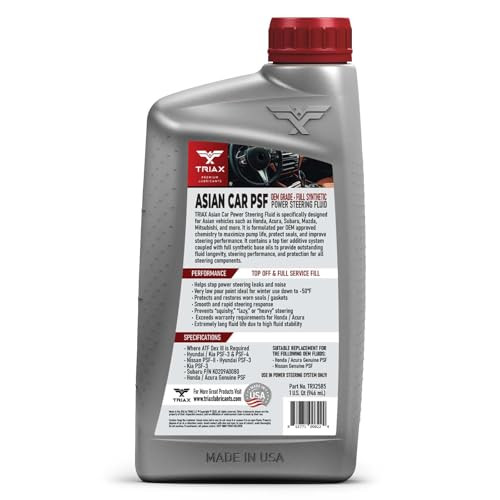 TRIAX Asian Car PSF Hydraulic & Electric Full Synthetic OEM Grade Power Steering Fluid | Compatible with Honda, Acura, Toyota, Lexus, Nissan, Infinit