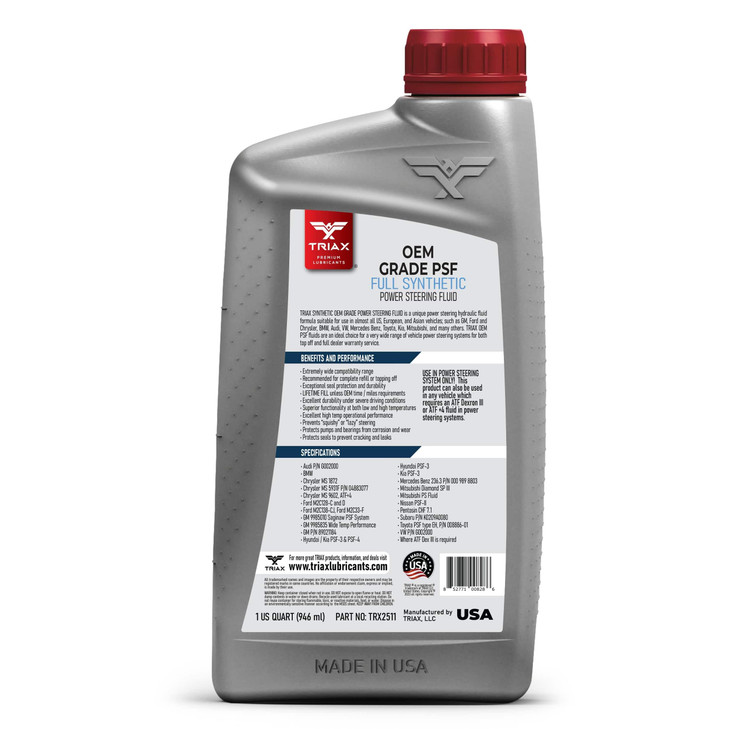 TRIAX OEM Grade PSF Power Steering Fluid, Synthetic, Universal, Arctic Grade -50 Cold Flow, Fits Most Asian, US, and European Cars, Full Synthetic wi