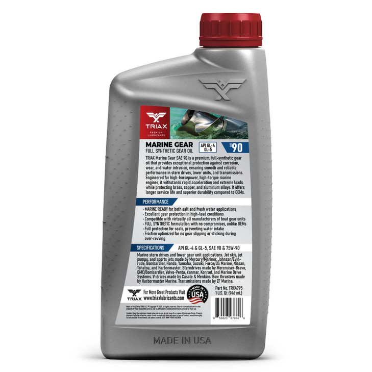 TRIAX Marine Gear SAE 90 Full Synthetic Oil | for All Stern Drives, Bow Thrusters, and Lower Gear Units in All Boats and Jet Skis from All OEMs (1 Qu