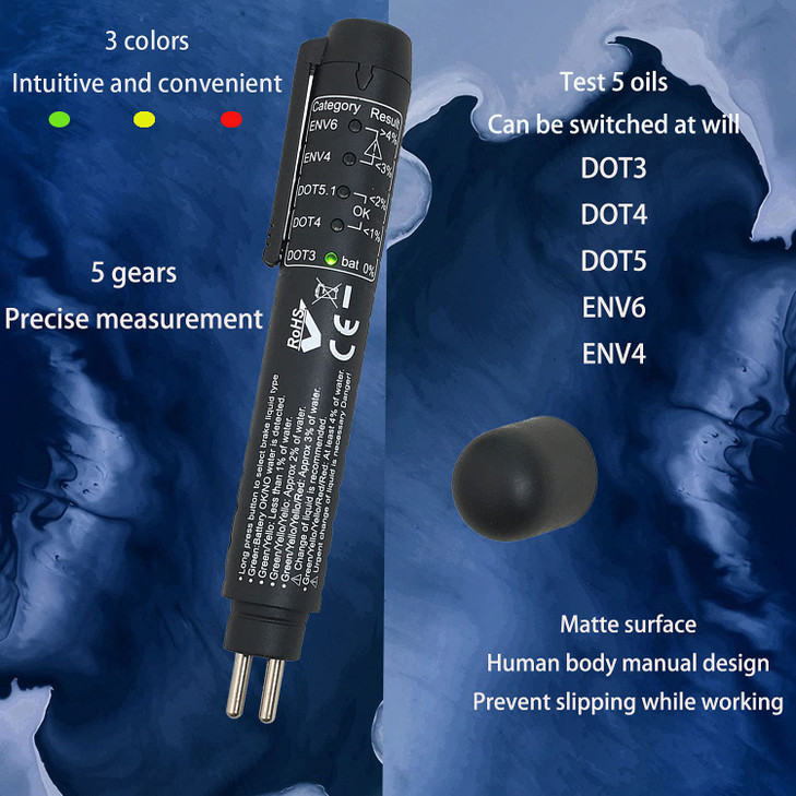 ZKTOOL Upgraded Brake Tester Pen, Test DOT3-5.1 Fluids, Moisture Analyzer with 5 LED Indicators