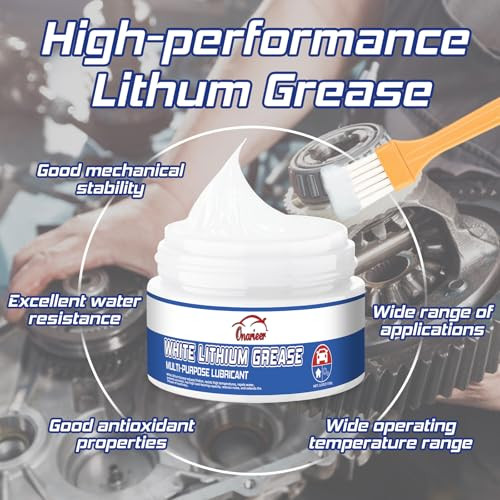 Onarieer White Lithium Grease, Multi-Purpose Lubricant Lithium Grease with Brush, Garage Door Hinge Lubricant for Metal-to-Metal Applications, Ideal