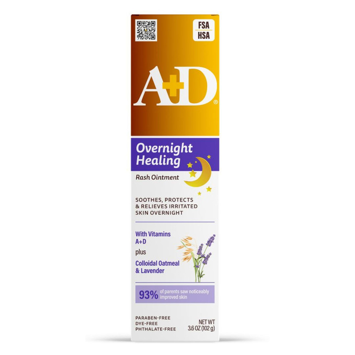 A+D Overnight Healing Diaper Rash Ointment - Soothes, Protects & Relieves Diaper Rash Overnight with Lavender & Colloidal Oatmeal - Healing Ointment