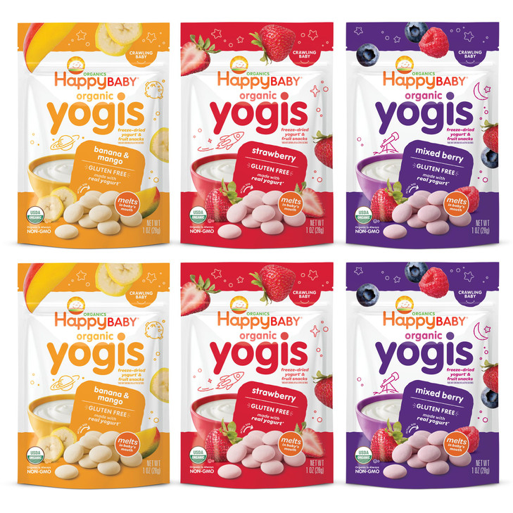 Happy Baby Organics Yogis Freeze-Dried Yogurt & Fruit Snacks, Variety Pack, 1 Ounce (Pack of 6)