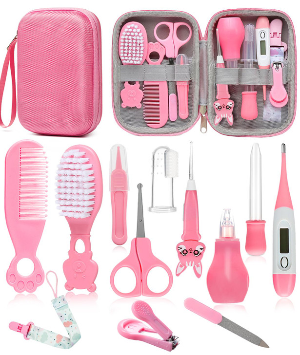 Baby Healthcare and Grooming Kit, Safety Newborn Nursery Baby Care Kit, with Hair Brush Comb, Nail Clipper, Thermometer, Pacifier Clip, Baby Registry