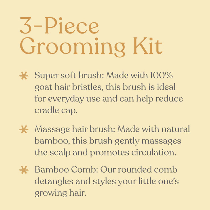 ELLAOLA Natural Bamboo Hair Brush & Comb Set, 3 Piece - Cradle Cap Brush, Massage Hair Brush, Bamboo Comb for Toddlers, Newborns & Infants I Baby Reg