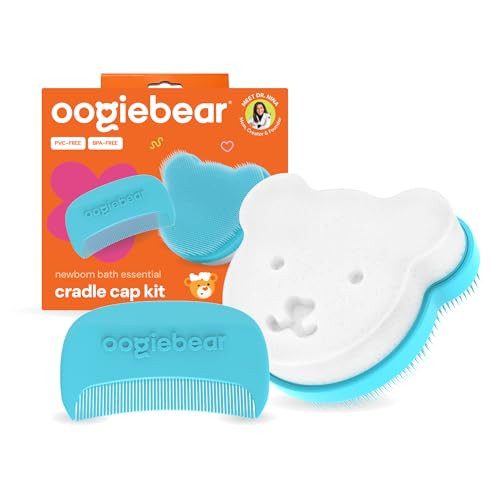 oogiebear Cradle Cap Brush Kit for Babies  Gentle and Safe Scalp Massage Care with Sponge, Brush, and Comb for Newborns and Babies