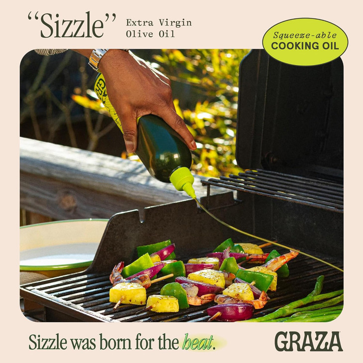 Graza Sizzle Extra Virgin Olive Oil, Cooking Oil - High Polyphenol Peak Harvest EVOO Cooking Oil in a Squeeze Bottle - Single Origin Olive Oils from