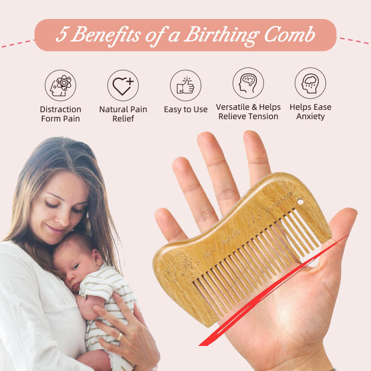 Mowawa Sandalwood Birthing Comb For Labor Pain Relief & Delivery - Labour Gifts with Birth Affirmation For Women- Wood Comb For Pregnancy Contraction