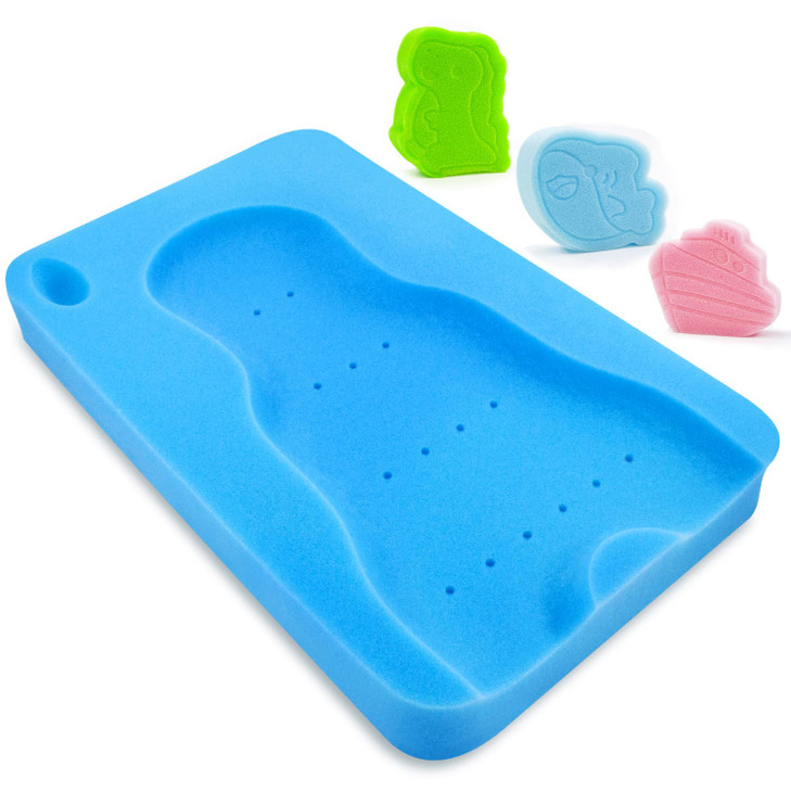 Baby Bath Sponge Soft Infant Bath Mat Newborn Cushion Odor Free (Blue)