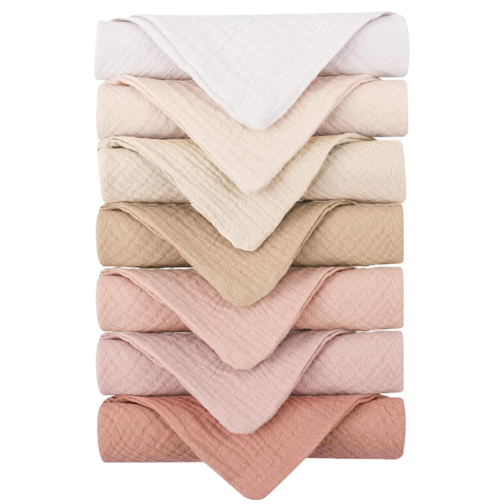Konssy Baby Muslin Washcloths 7-Pack, 100% Cotton Baby Bath Washcloths, Soft & Absorbent Wash Cloths and Burp Cloths for Newborn Kids Girls & Boys, 1