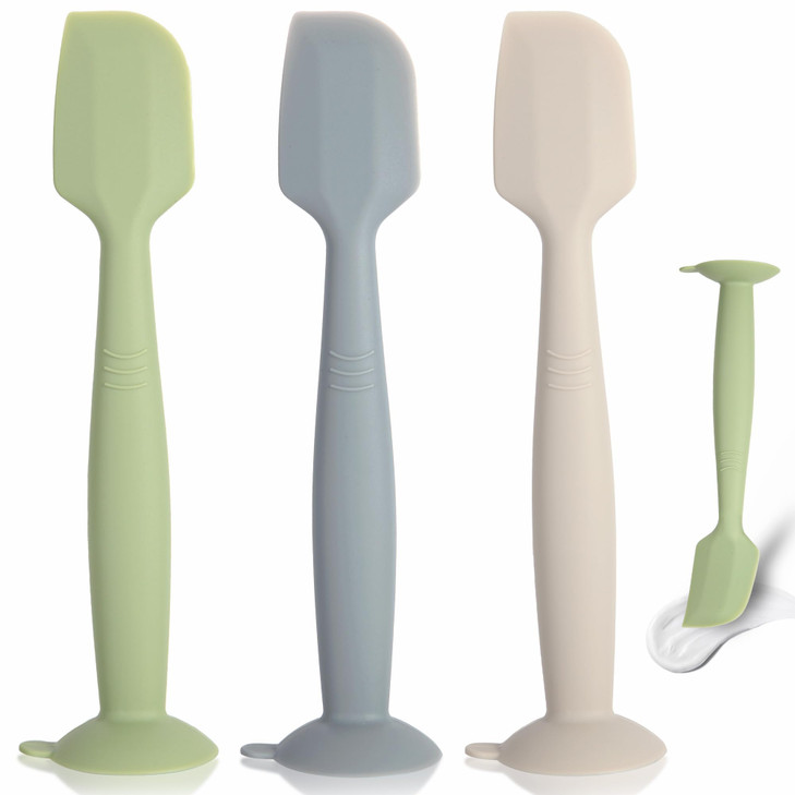 MAIKKB Baby Diaper Cream Spatula 3 Pack Diaper Spatulas Soft Silicone Diaper Cream Applicator Baby Butt Paste Spatula Brush with Suction Base,Full Si