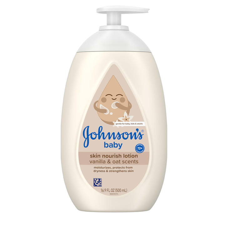 Johnson's Skin Nourishing Baby Lotion, Vanilla & Oat Scents, Hypoallergenic Baby Body Lotion for 72 Hour Hydration Until Baby's Next Bath Moisturizes