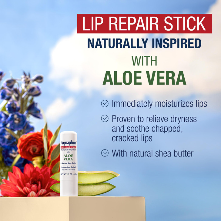 Aquaphor Naturally Inspired Lip Repair Stick with Aloe Vera and Natural Shea Butter, Hydrating Lip Balm Immediately Relieves Dryness and Soothes Chap