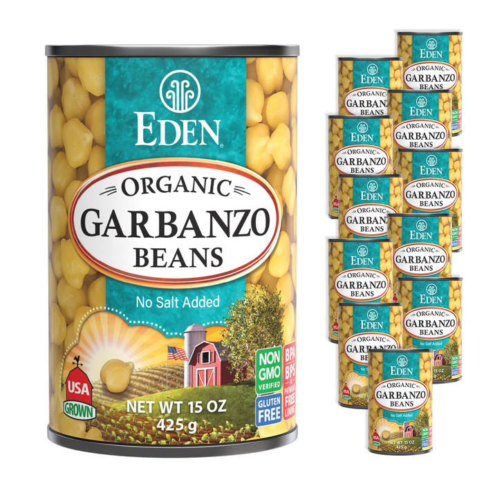 Eden Organic Garbanzo Beans, Chickpeas, 15 oz Can (12-Pack Case), No Salt Added, Non-GMO, Gluten Free, Vegan, Kosher, U.S. Grown, Heat and Serve, Mac