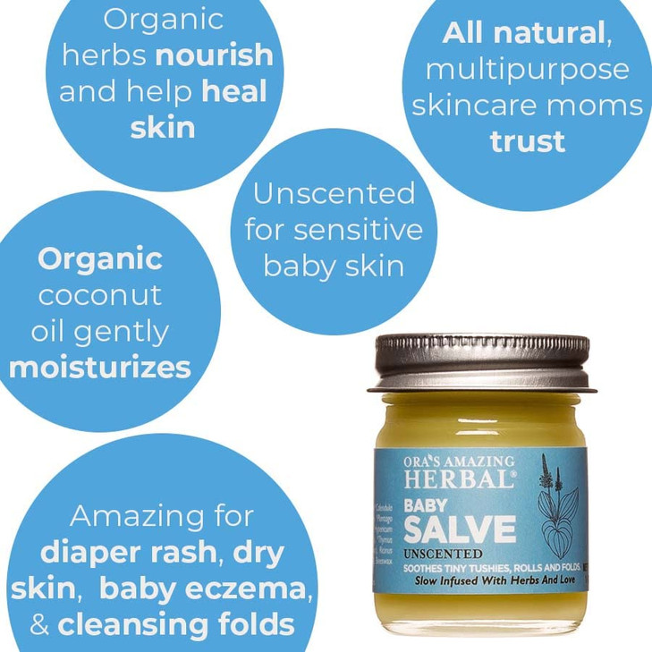 Baby Salve, Diaper Balm Ointment, Drool Rash Prevention, Natural Diaper Cream, Calendula Thyme Burdock Cream, Baby Eczema Acne and Rash Treatment, 4